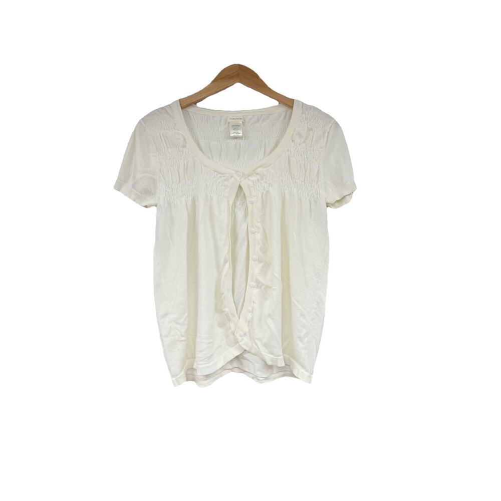 Maurice’s‎ Short Sleeve Y2K Style Cardigan Blouse Button Up White Womens L